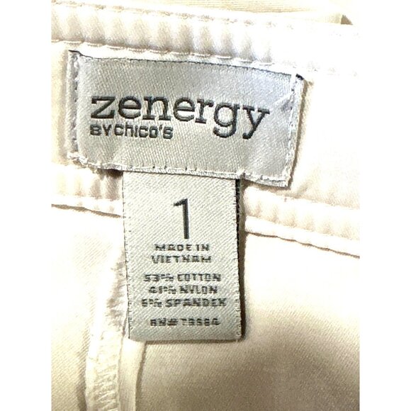 Chicos Zenergy White Cotton Capri Pants Drawstring Hem Side Zip Pockets Size 1 - Picture 5 of 12